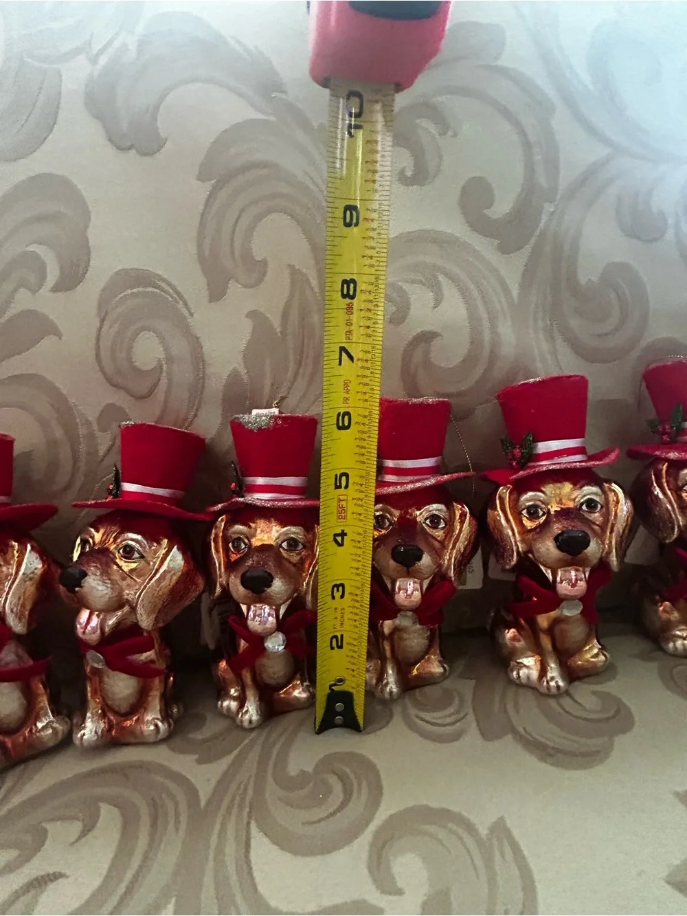 NWT Katherines Collections Puppy Dog Christmas Ornament Set Red Felt Hat Holly